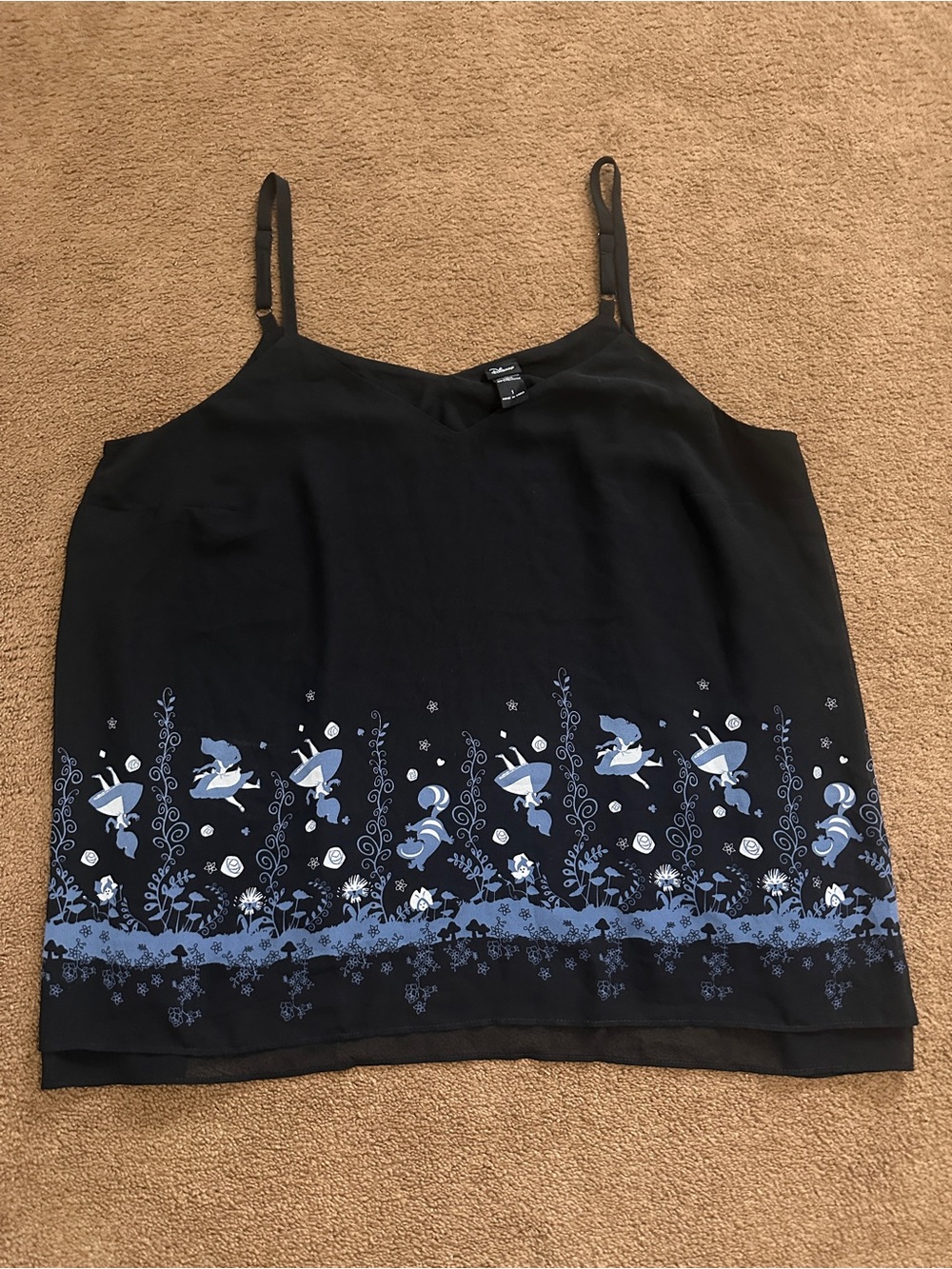 Disney Black Camisole with Blue Floral Border/Alice in Wonderland